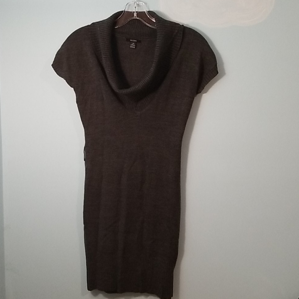 Majora short sleeve gray cowl neck tunic length sweater shirt or dress large EUC